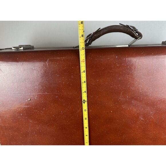 Vintage 1950s Suitcase Style No Key Brown Hardcase Train Luggage Deco - Picture 8 of 10